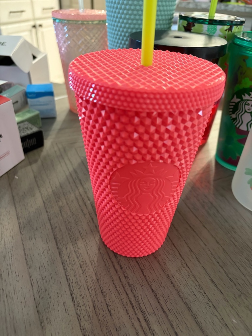 Starbucks Neon Pink Studded Tumbler with Yellow Straw